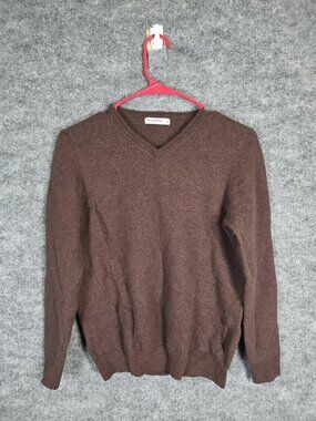 WoolOvers Sweater womens M Brown Wool Cashmere V Neck Pullover Pilling Stains